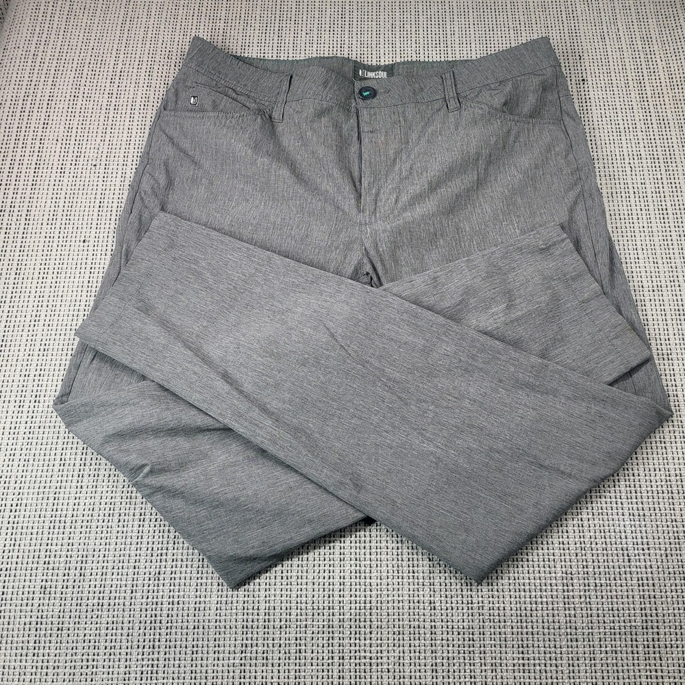 Linksoul‎ Pants Mens 34x31 Gray Chino Regular Fit Microfiber Casual Golf Tech